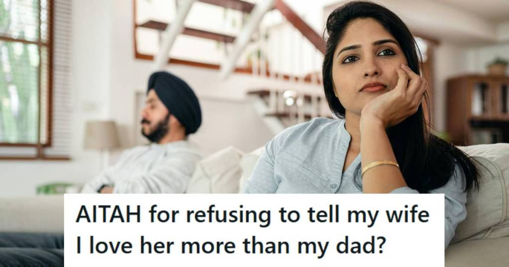 Husband and wife sitting on couch having a difference of opinion