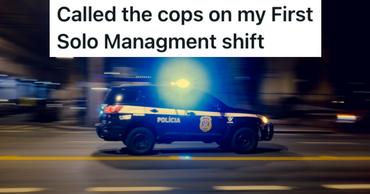 A police car with blue lights flashing