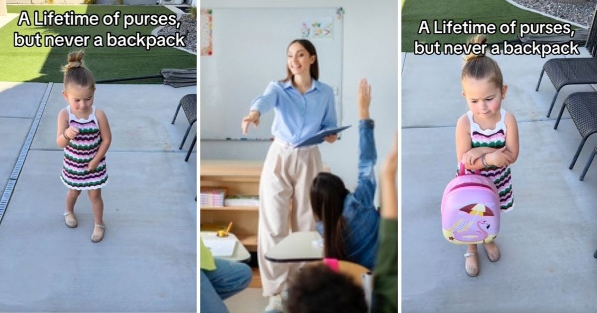 A lifetime of purses, but never a backpack. Kids Do The Cutest Things, And This Little Girl Putting Her Backpack On For The First Day Of School First day of school