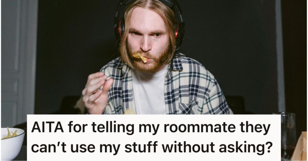 Man wearing headphones and eating snacks
