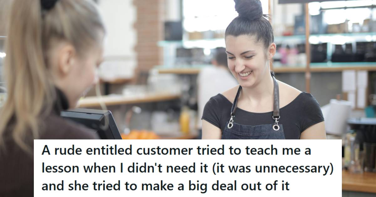 Woman cashier helping a customer at the checkout