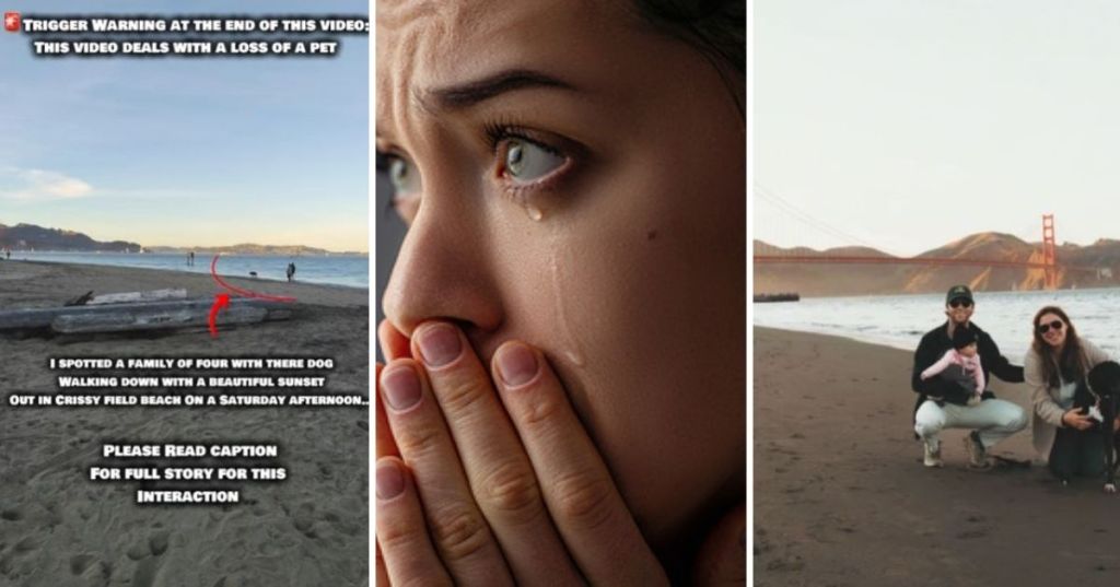 Family with dog on beach