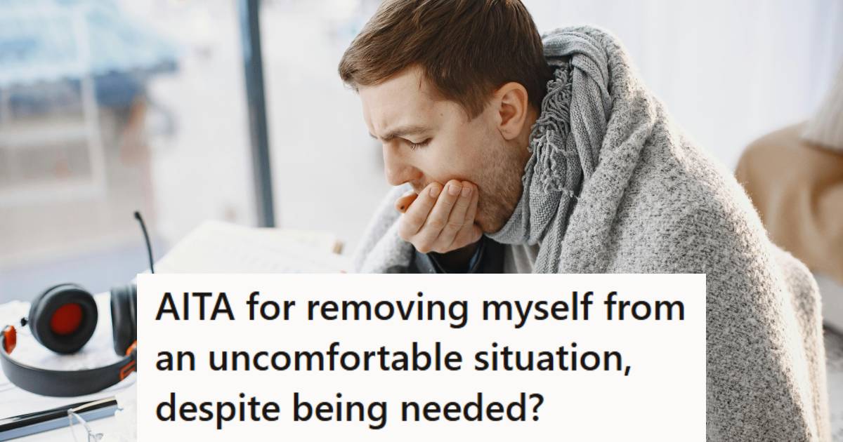 Young man covering his mouth as he takes medicine for being sick