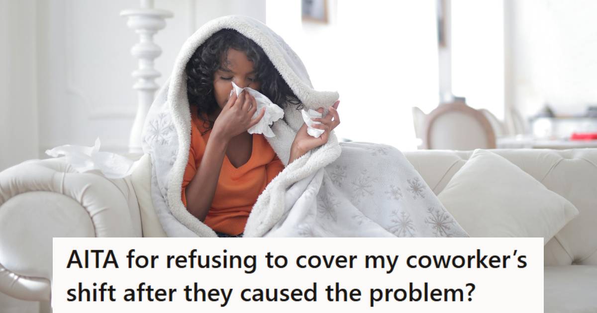 Woman covering her head and blowing her nose because she's sick