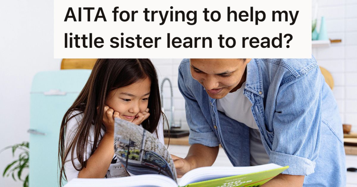 Man and little girl reading together