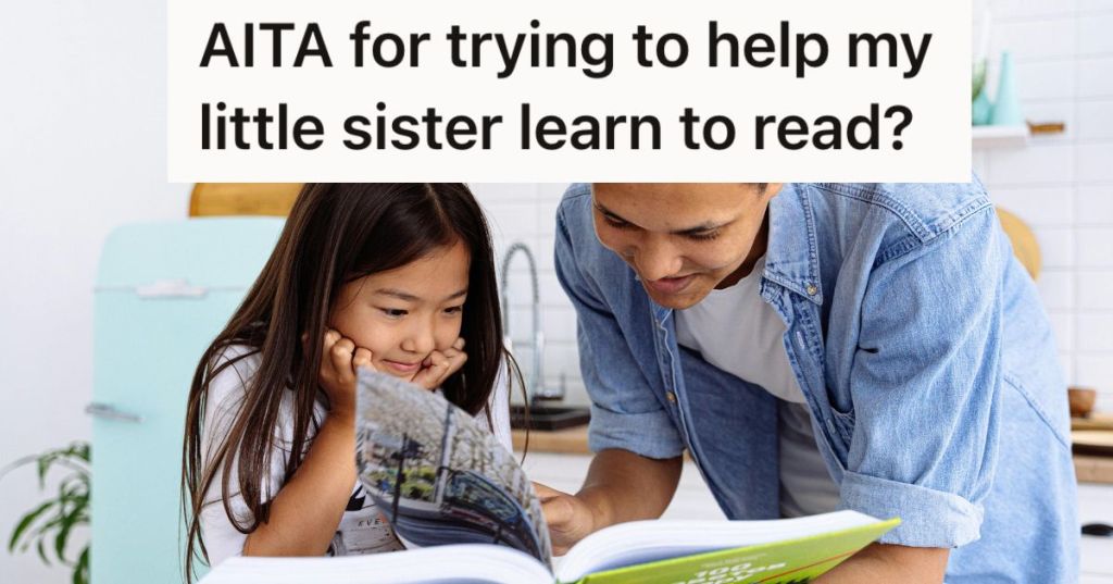 Man and little girl reading together