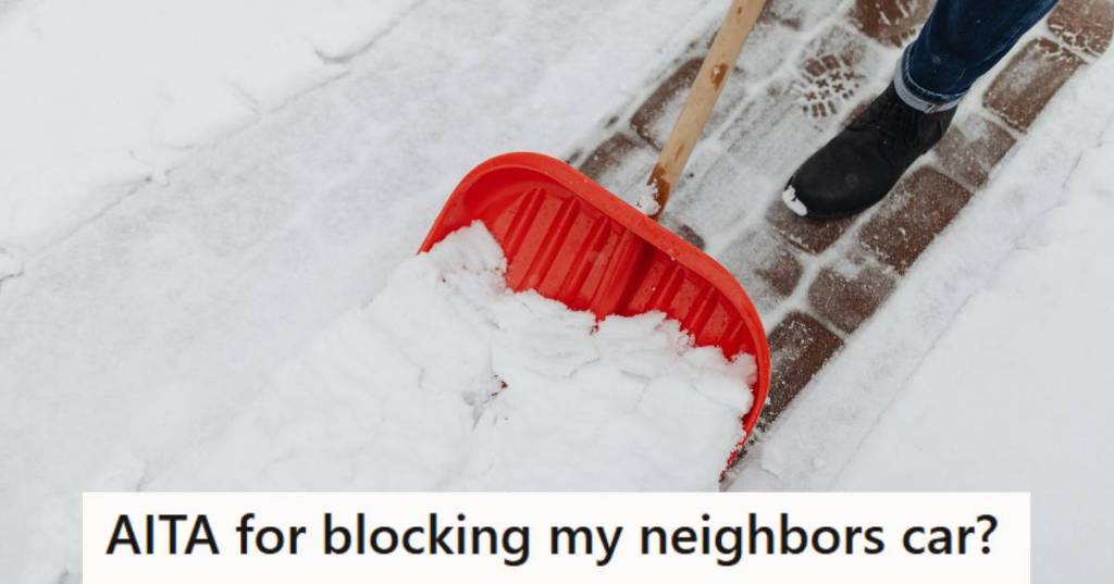 Man shoveling snow so he can move his car