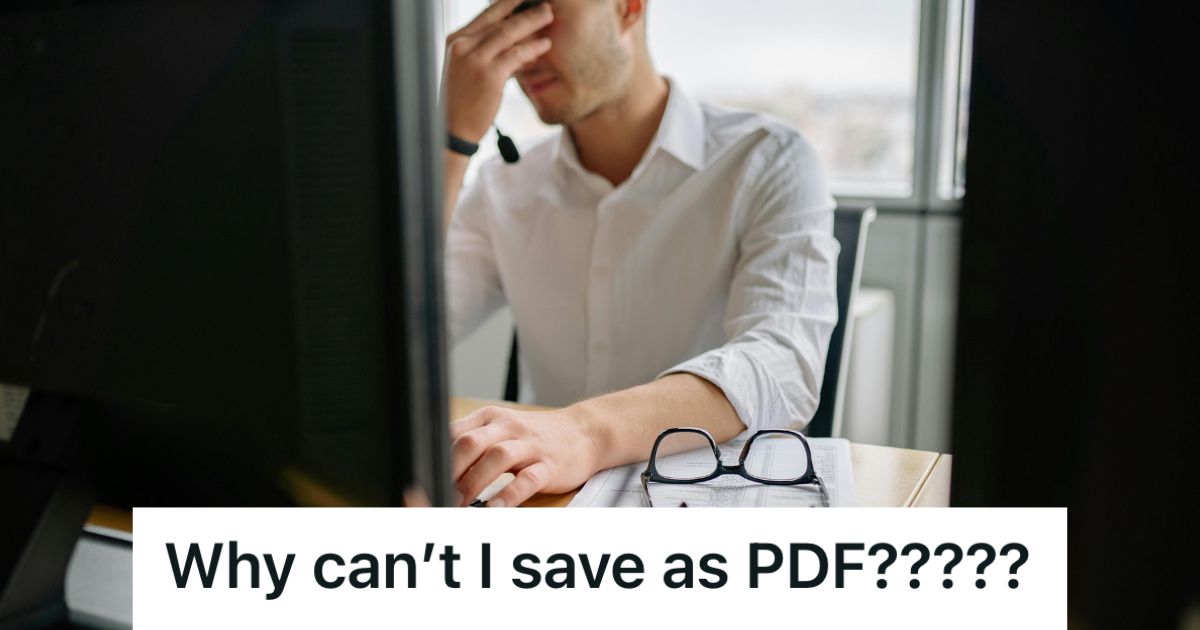 Frustrated employee working on his laptop