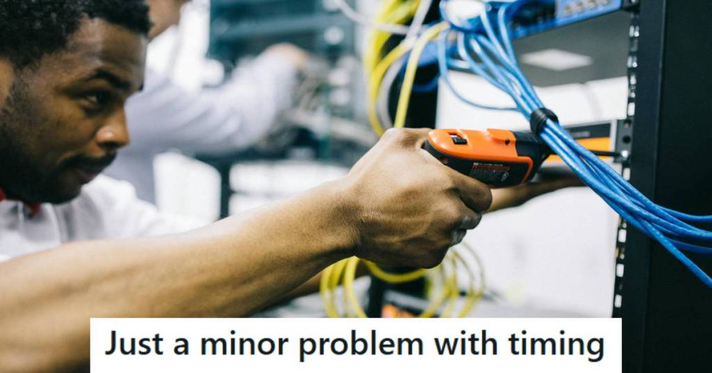 Man working on installing a new network in warehouse