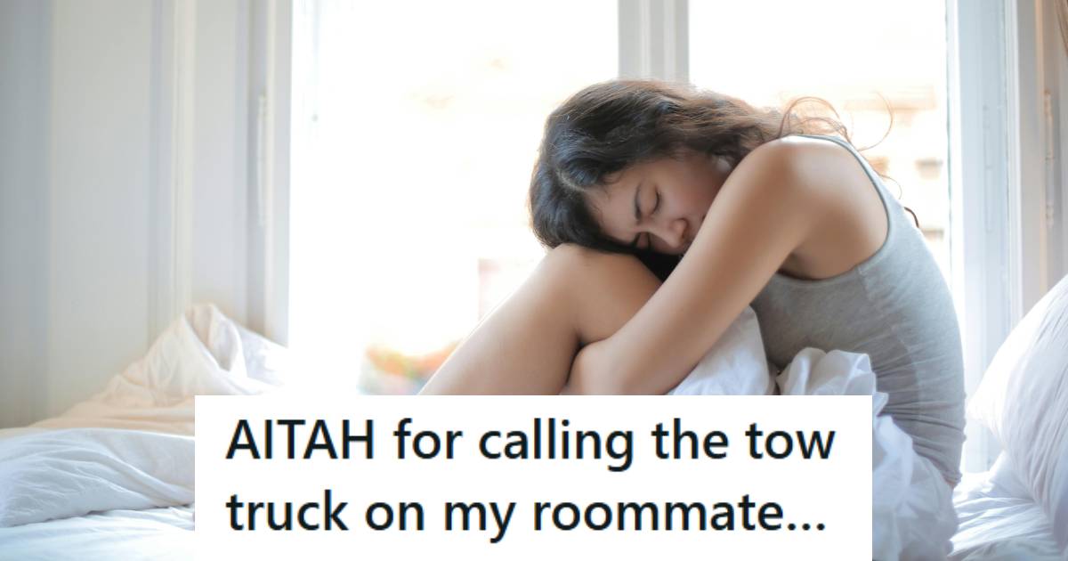 Woman sitting on her bed, tired, sick, and stressed over her roommate