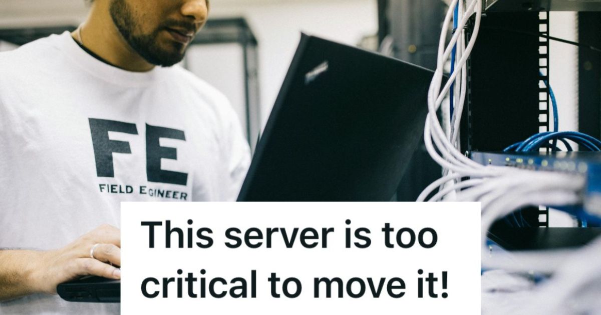 Employees Keep Asking To Postpone A Server Transfer Due To Critical Work That Cant Be Disrupted, So This Tech Support Worker And His Boss Unplugged The Server Without Warning Anyone First Man working on laptop and checking wires