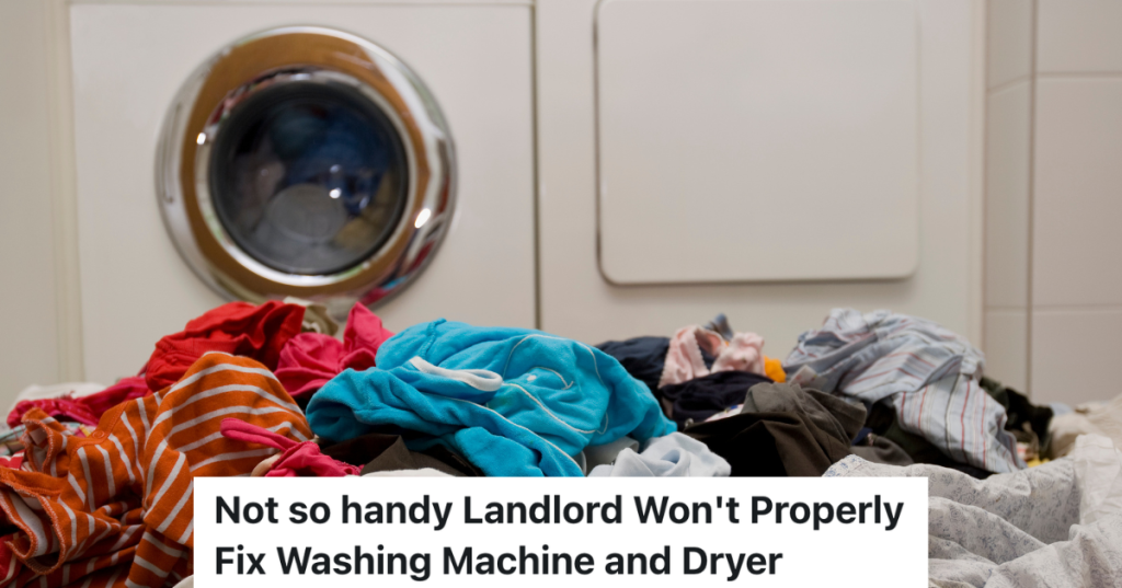 large pile of laundry in front of washer and dryer