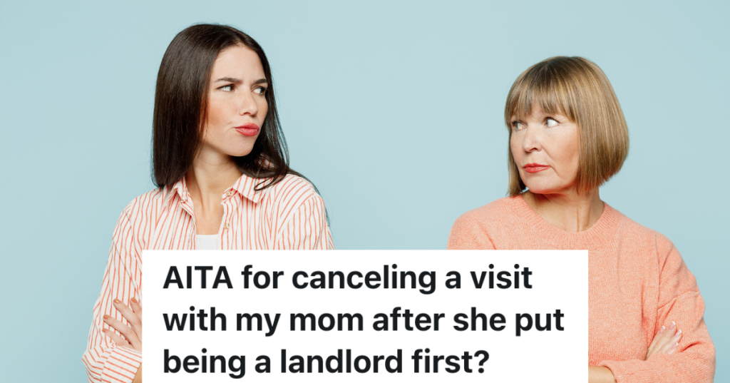 young woman and her mom staring each other down