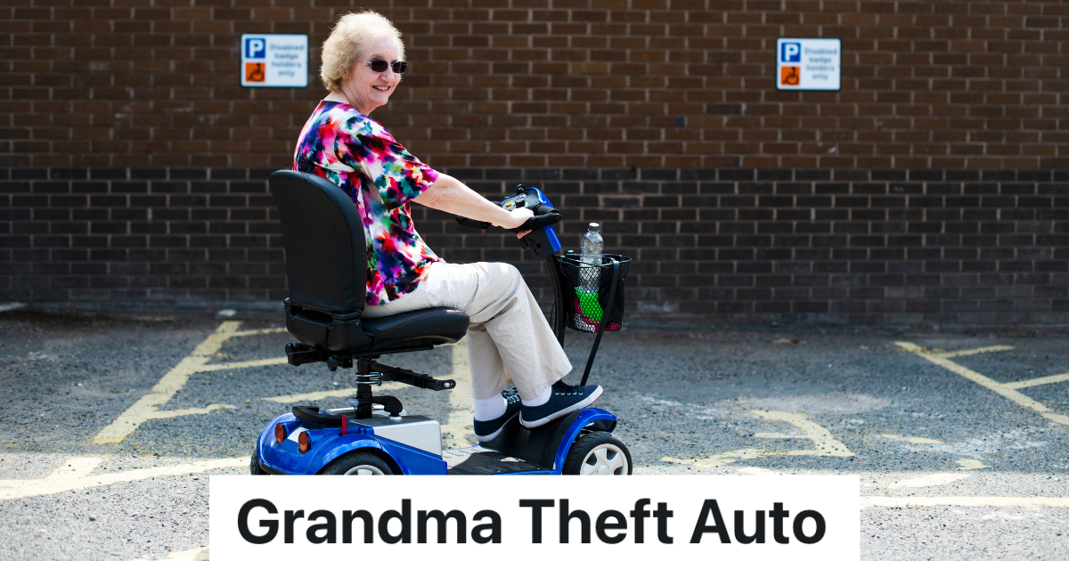 old woman on an electric wheelchair scooter