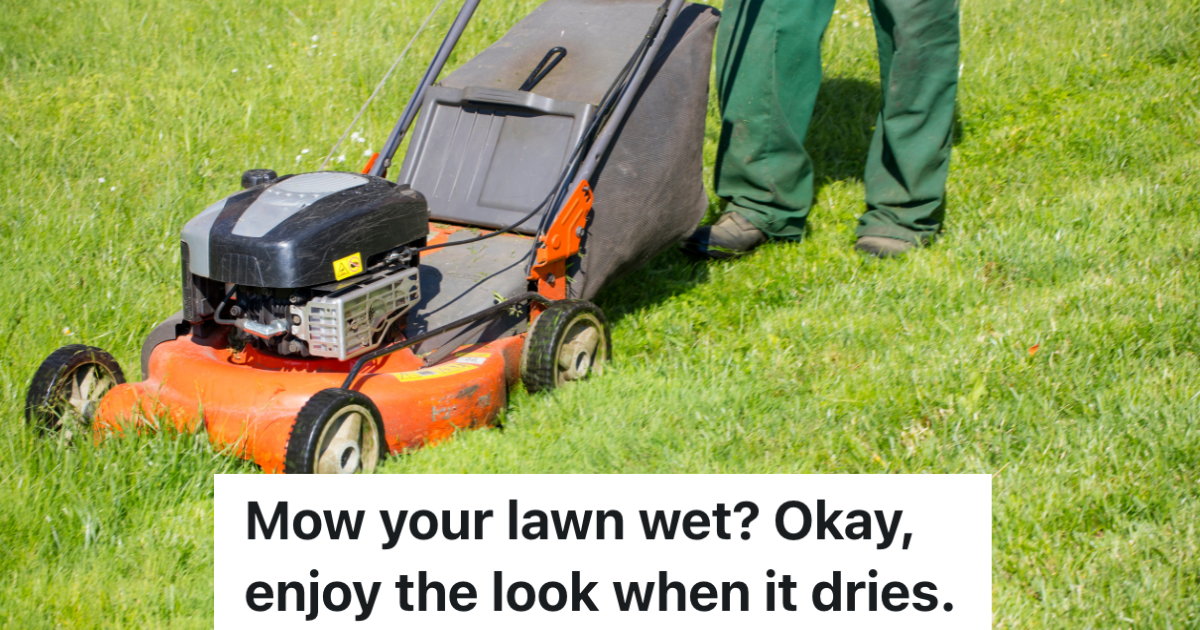 person mowing grass with push mower