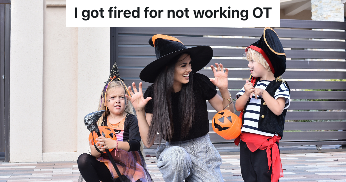 mom with two kids in Halloween costumes