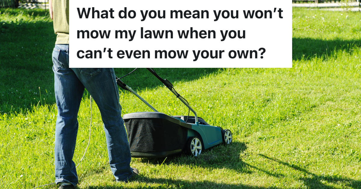 man mowing lawn with push power