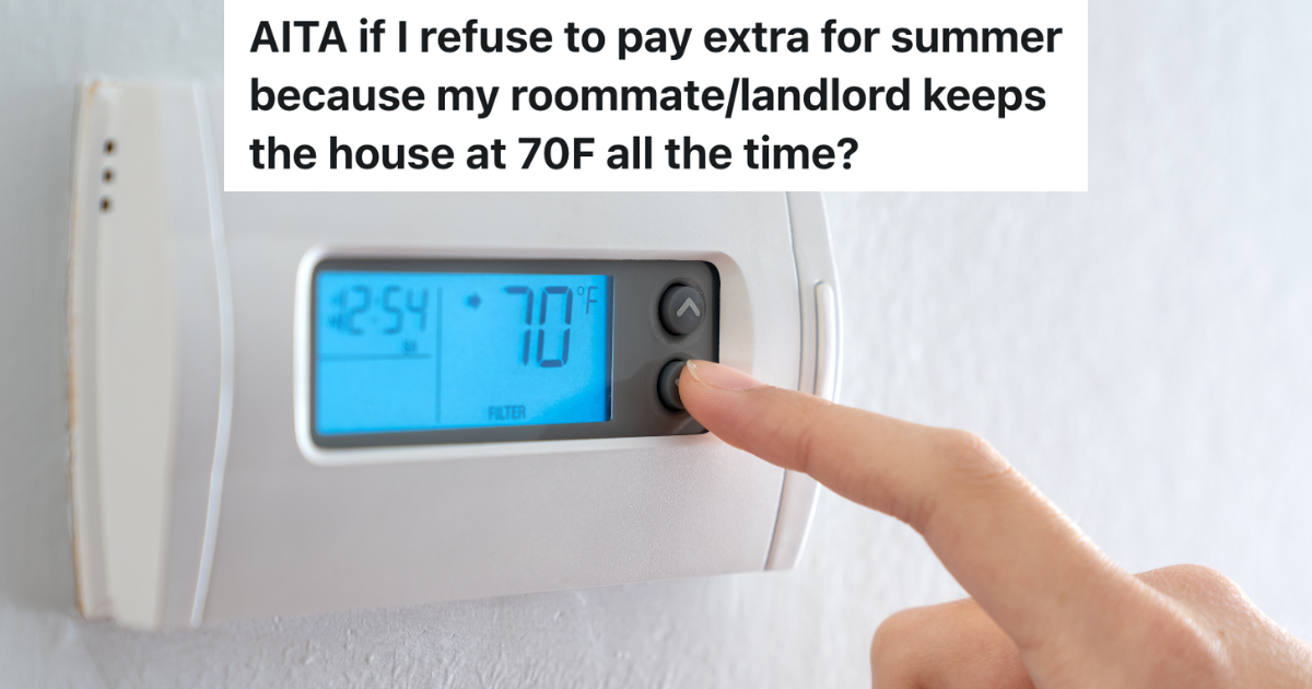woman pushing down button on thermostat that's set at 70 degrees