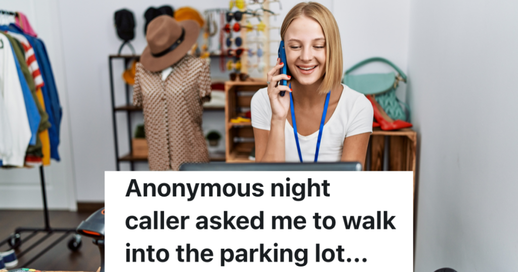 young blond woman talking on the phone while working at a retail store