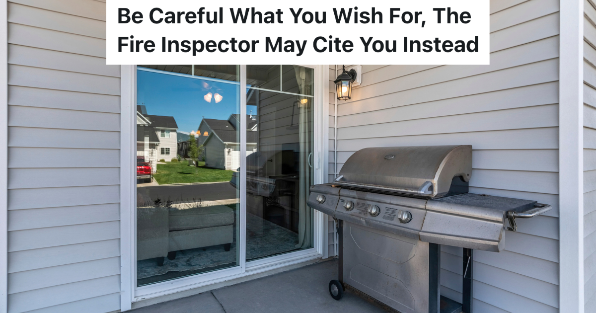 Condo Complex Resident Is Upset That The HOA Insists On Repaving The Parking Lot, So They Call The Fire Department BBQ grill on a patio