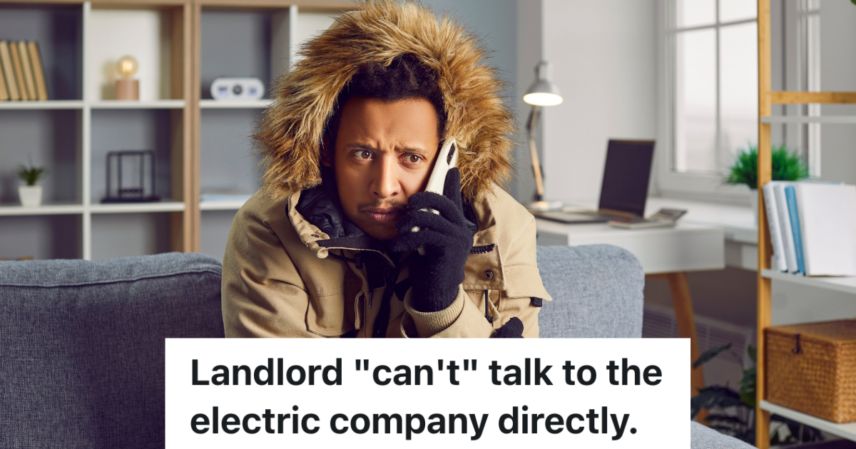 man wearing winter coat inside while talking on the phone