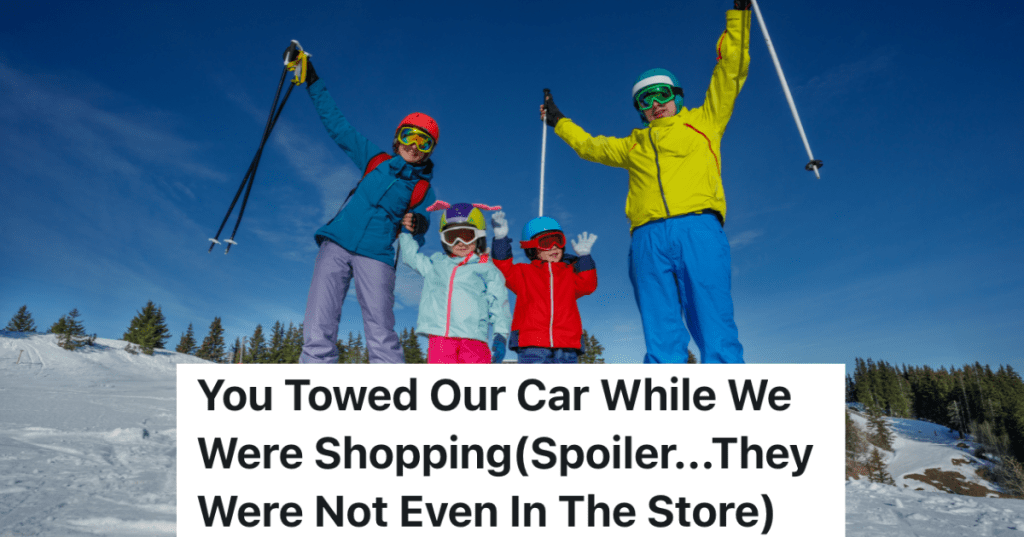 family in colorful ski gear