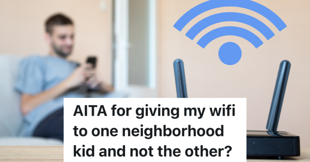 young man looking at his phone with wifi symbol and router in the foreground