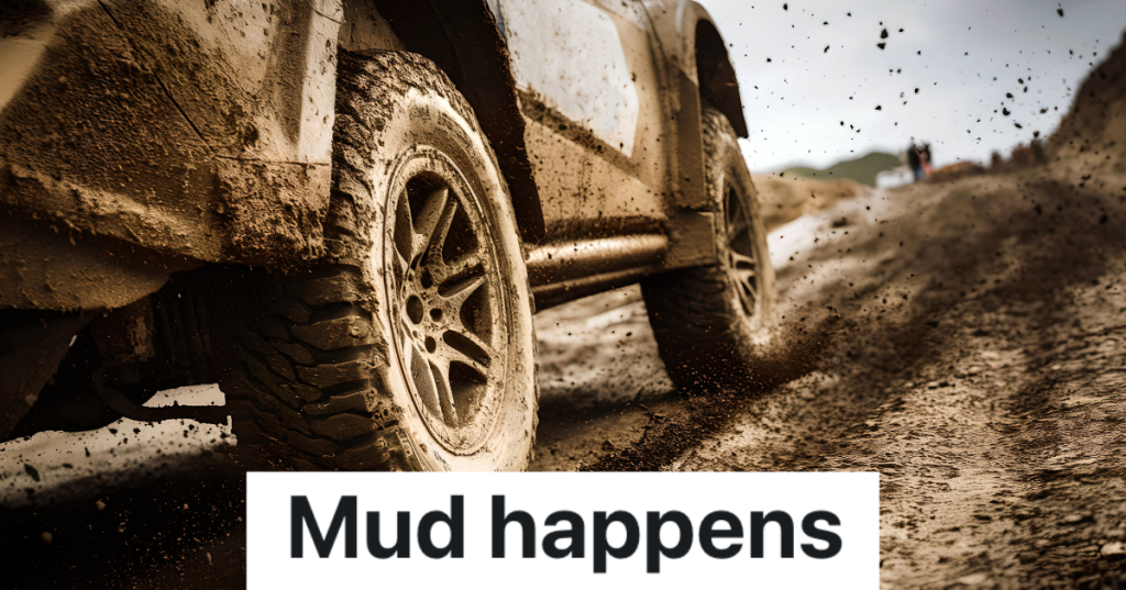 SUV driving through the mud