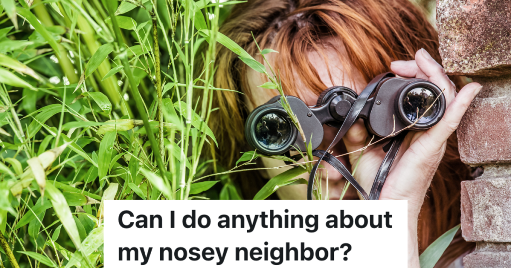 women peeking through plants with binoculars to spy on neighbors