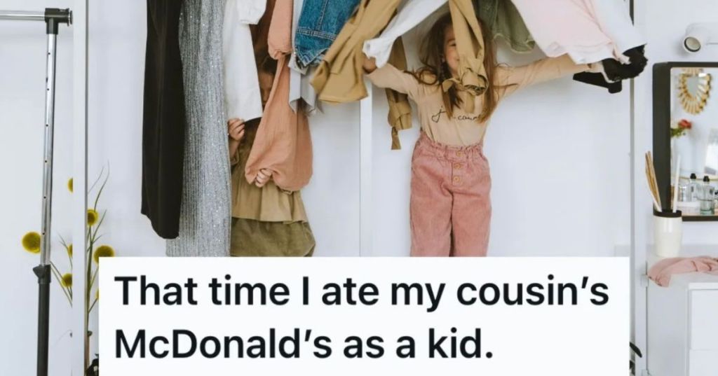 Two girls hiding behind clothes