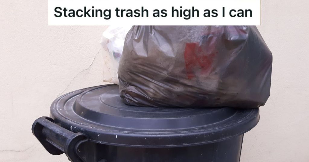 trash bag on top of trash bin