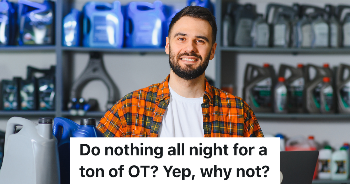 Hourly Employee Is Ordered To Stay At Work Until The Door Repair Guys Arrive, So He Earns 33 Hours Of Overtime Pay man working at auto repair shop