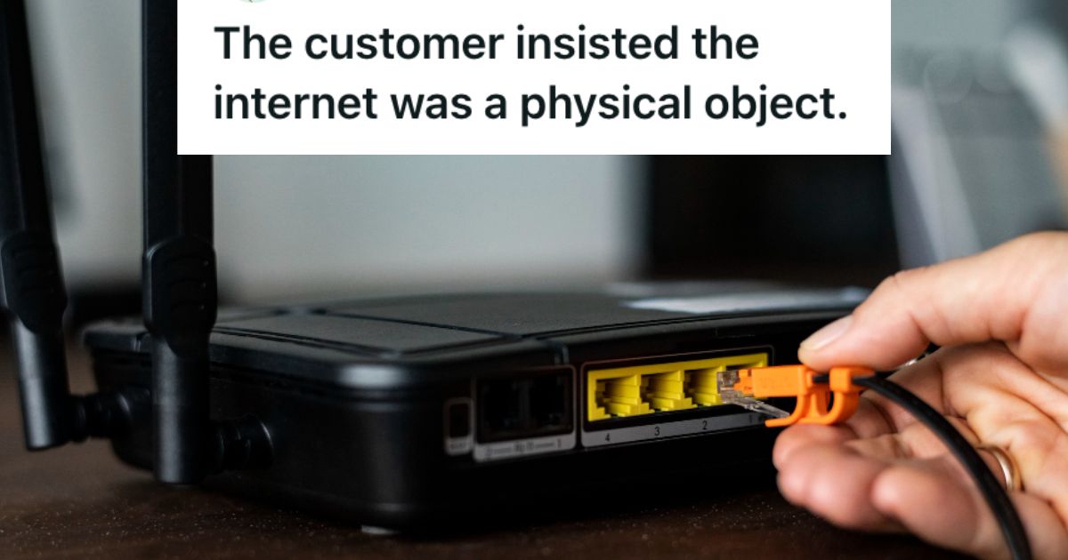 Woman trying to plug the cable onto the internet router