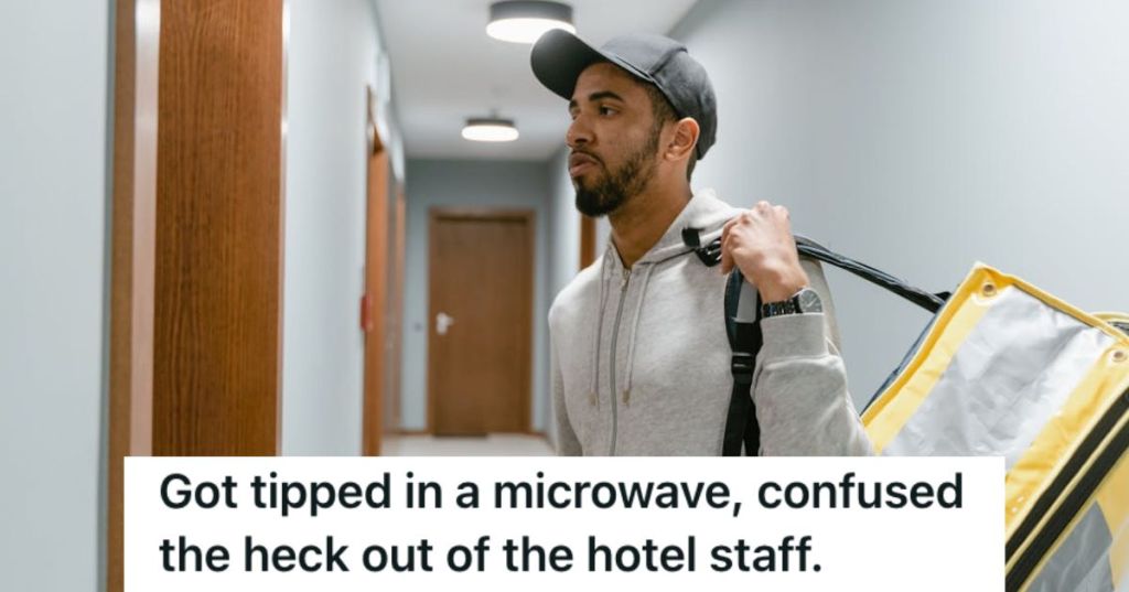 Delivery guy standing outside of an apartment door