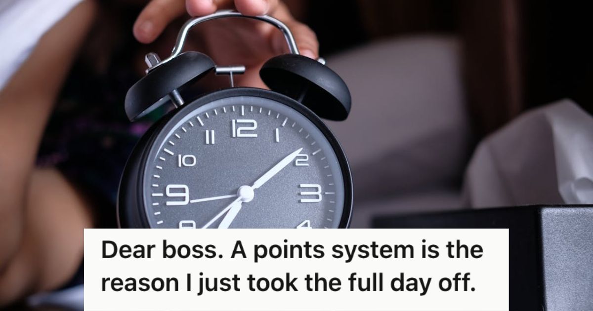 Employee Works In A Company That Uses A Strict Points System, So He Was Punished More For Showing Up Late Than Calling Out Completely Man turning off the alarm clock
