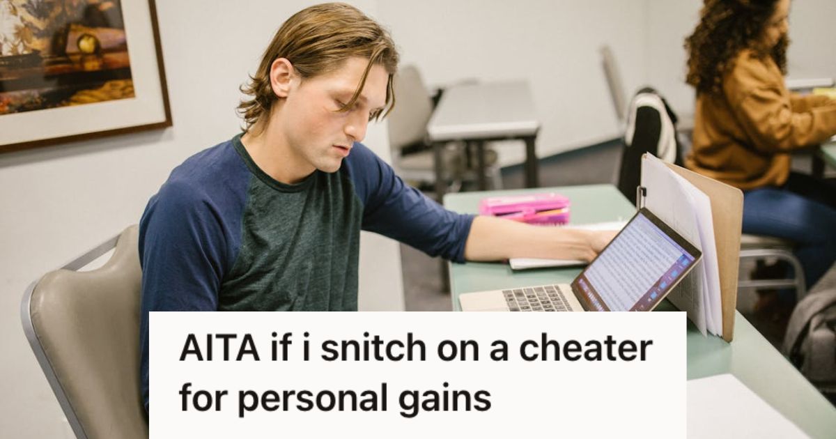 Man cheating on an test inside the classroom