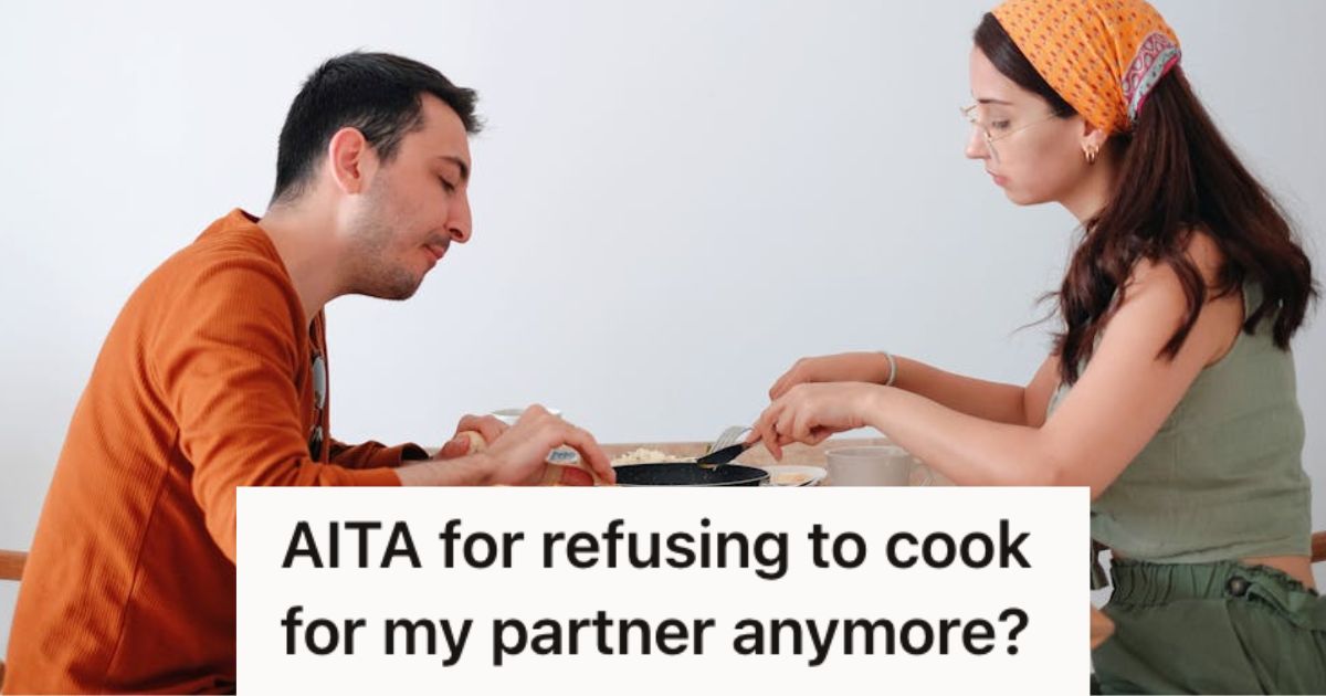 Man and woman eating food on the table