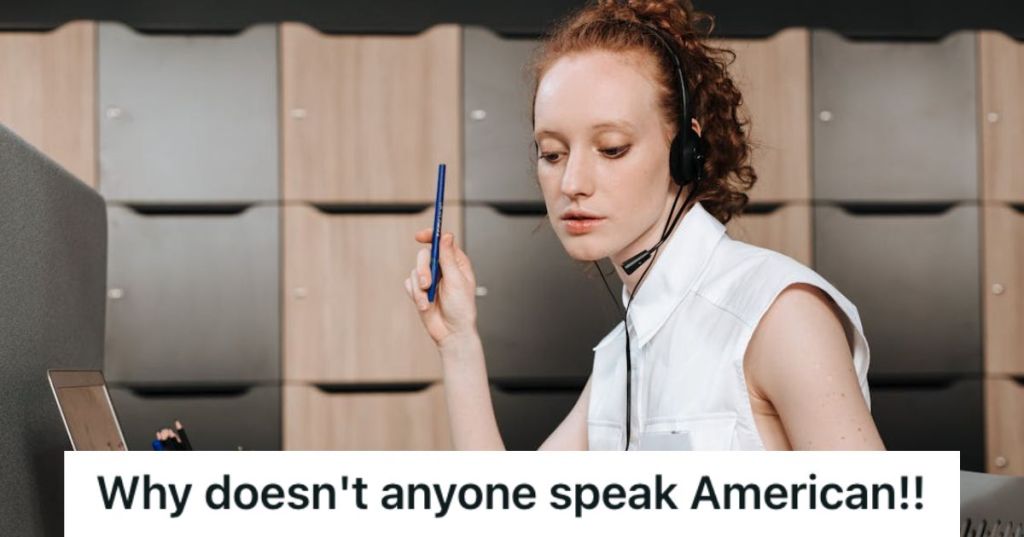 Woman with a headset on working in a call center