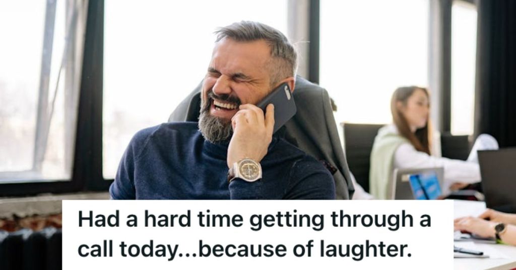 Man on the phone hysterically laughing