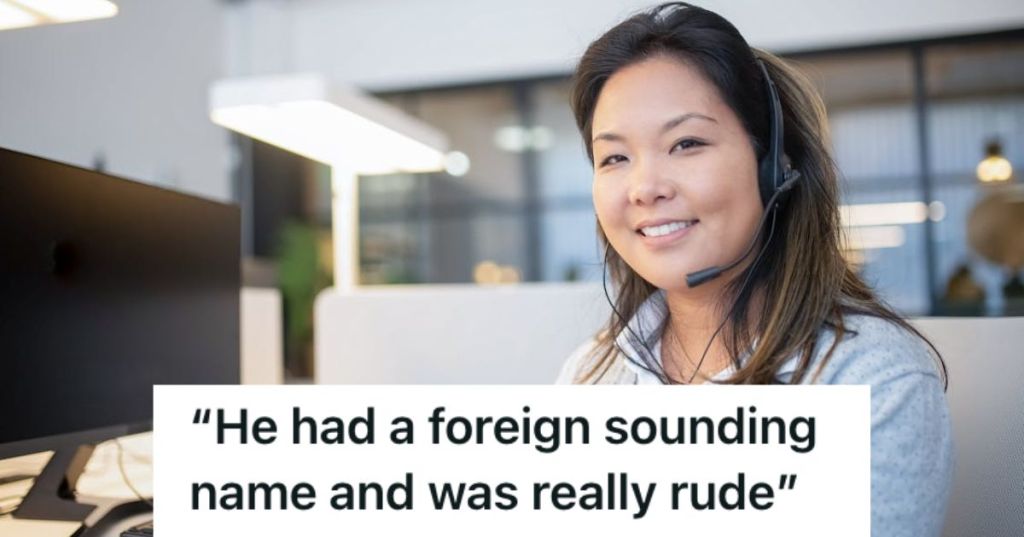 Call center worker with a headset on smiling