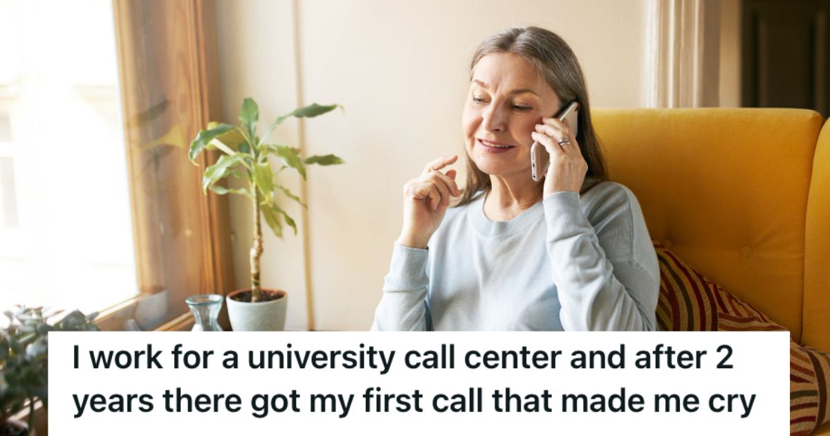 Woman Worked At A University Call Center, And She Received A Heartwarming Call From An Older Alumna When She Was Having A Rough Time In School Woman talking on her mobile phone