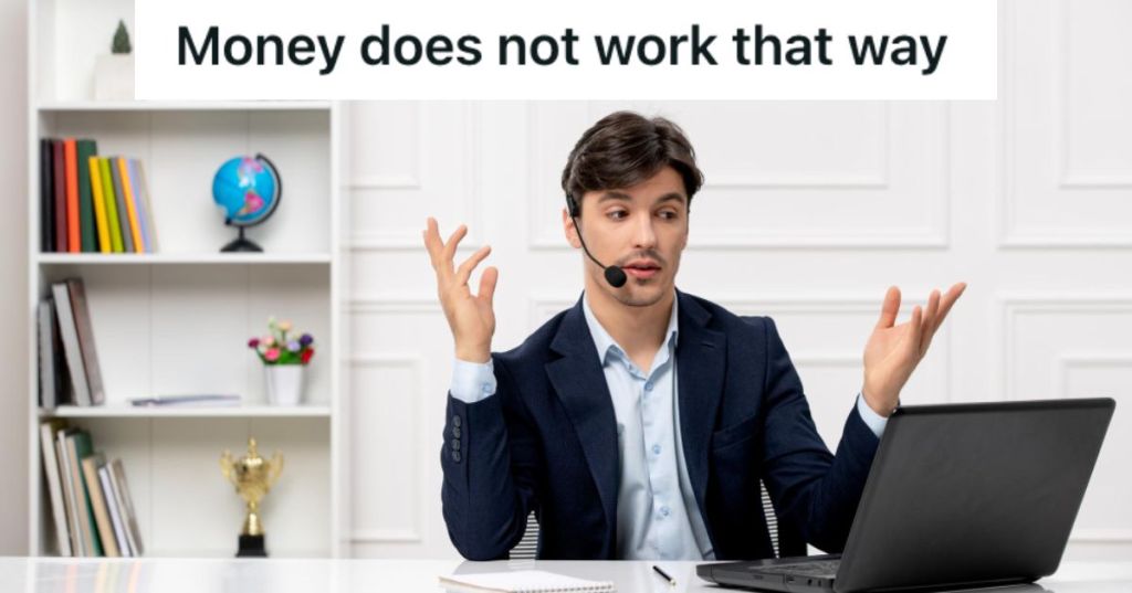 Call center employee talking to a customer on his headset