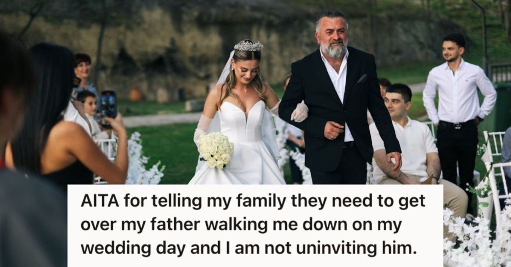 Bride and her father walking down the aisle during her wedding
