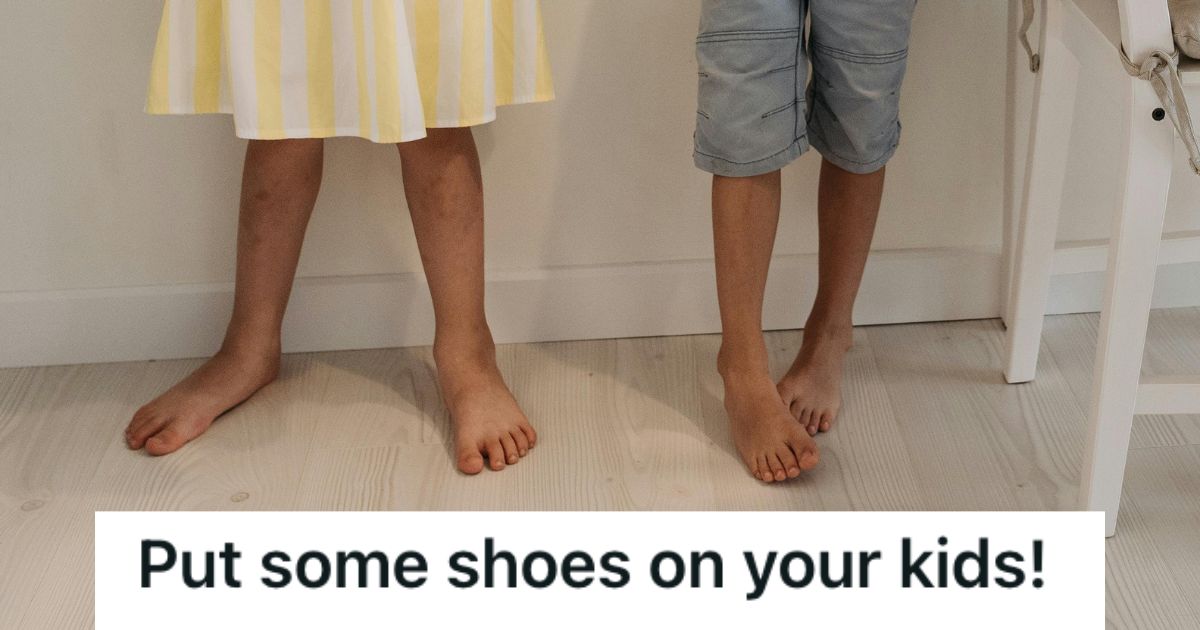 Barefoot kids standing