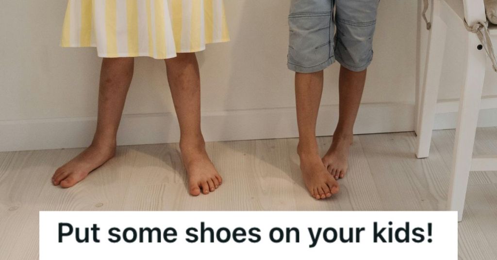 Barefoot kids standing