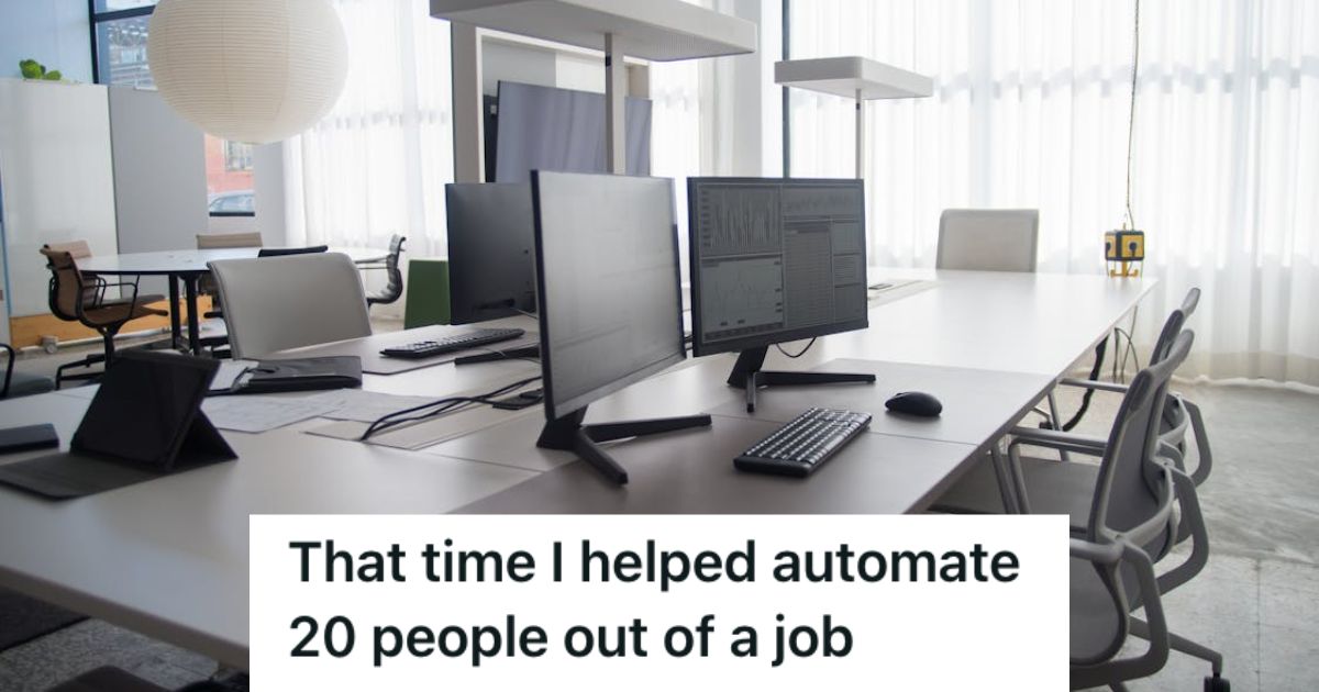 Employee Upgraded The Company’s Workstations To Boost Processing Speed, But He Felt Guilty Since So Many Coworkers Lost Their Jobs Afterward An empty workplace with desks, chairs, and computers