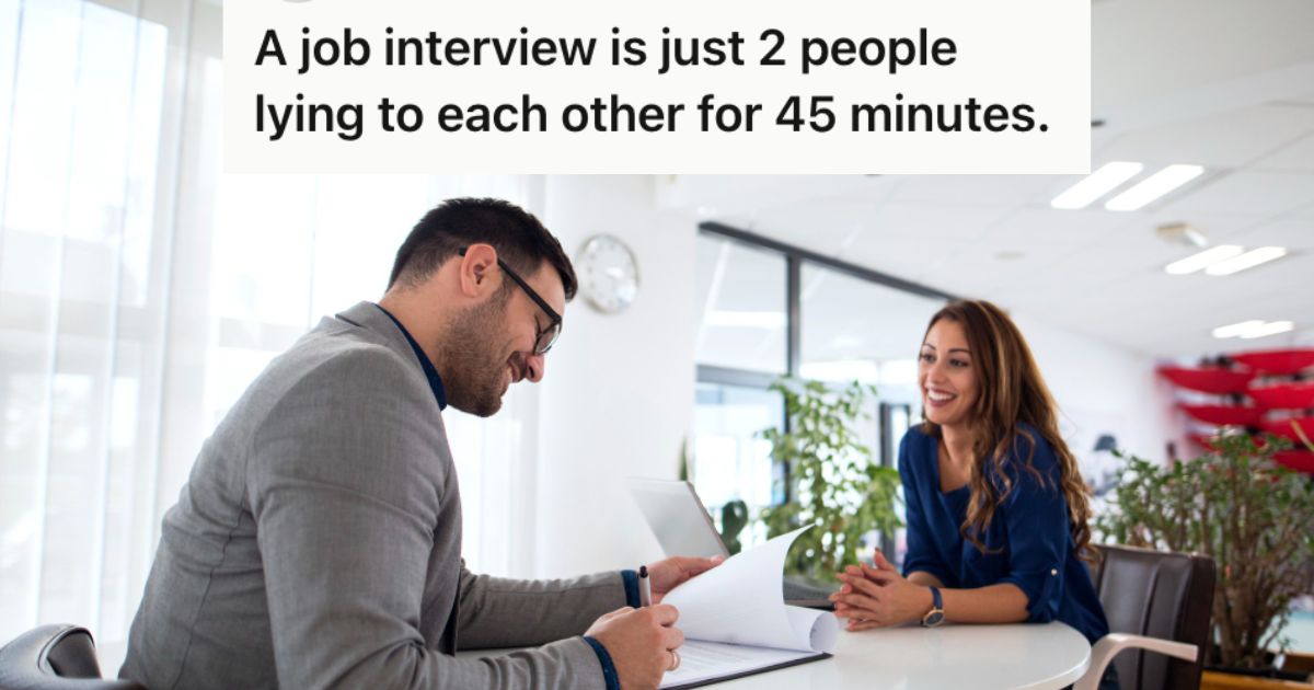 Man Attends Job Interviews Pretending To Be Passionate About The Job He Is Applying For, But He Secretly Only Cares About Pay And The Commute Home HR officer interviewing a candidate for a job position
