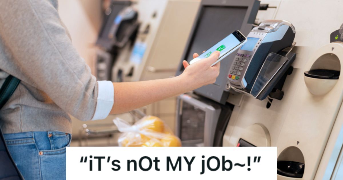 Person doing self-checkout in the grocery