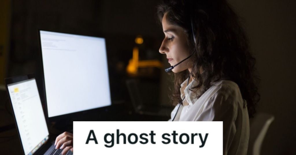 Woman working in a call center at night