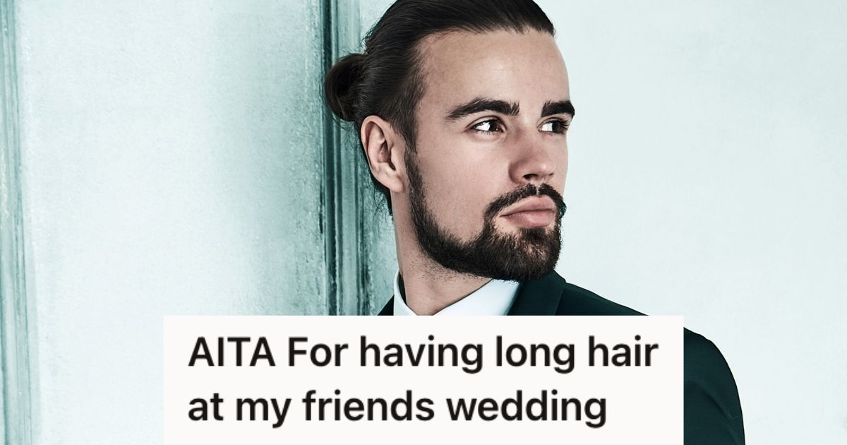 Groomsman Had Long Hair And Kept It Neat And Styled For A Friends Wedding, But He Later Found Out That The Bride Was Upset He Didnt Cut It Short Man with long hair wearing a formal suit